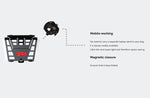 Infographic showing magnetic closure of laptop stand.