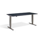 A modern, sleek black desk with a minimalist design and metal legs.