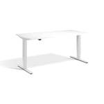 A simple, white adjustable standing desk with a minimalist design.