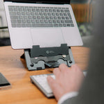 Close up of the Ergo-Q Hybrid Pro Laptop and Tablet Stand.