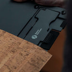 Close up of the Ergo-Q Hybrid Pro Laptop and Tablet Stand.