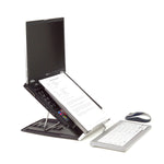 Bakker Elkhuizen Ergo-Q 330 Laptop Stand with integrated document holder in use