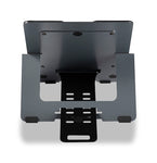 Back view of FlexTop 170 Laptop Stand, showing how the stand sites (and can be folded) under the laptop.