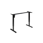 A black adjustable desk or table leg against a white background.