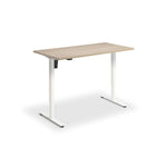 A simple, rectangular wooden desk with a minimalist design.