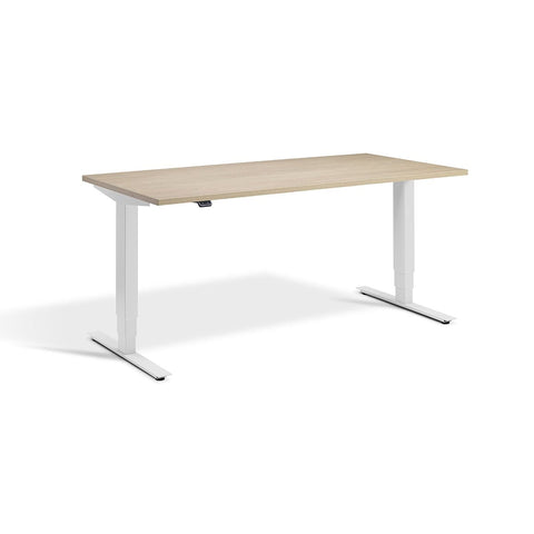 White dual motor sit stand desk.