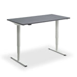 a modern, gray desk with a sleek, minimalist design.