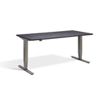 A modern, sleek black desk with a minimalist design and metal legs.