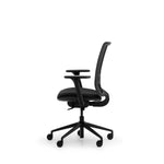 Kelva mesh task chair in black, side view showing 3D adjustable arms