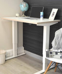 White mini sit stand desk.