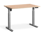 adjustable single-motor standing desk in maple with grey legs