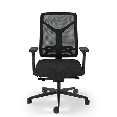 Front view of black Expectation mesh adjustable office chair.