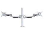 adjustable dual monitor arm in silve