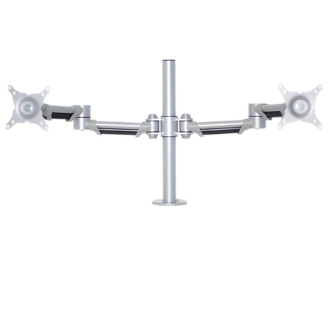 adjustable dual monitor arm in silve