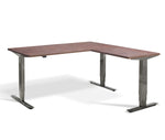 adjustable standing corner desk with copper top and grey legs